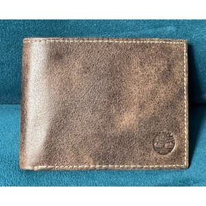 TIMBERLAND Men Genuine Brown Leather Commuter Bifold Wallet